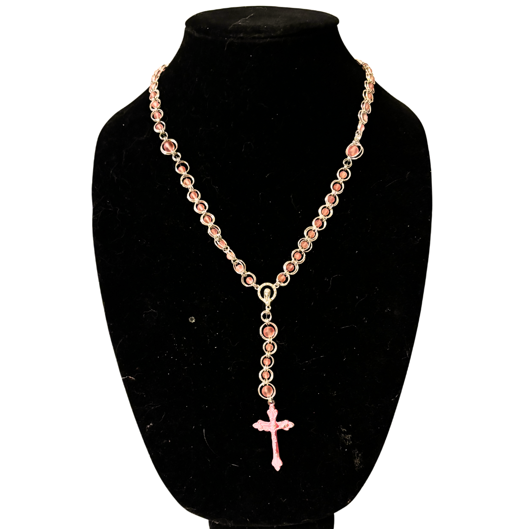 Pink Beaded Chainmail Rosary