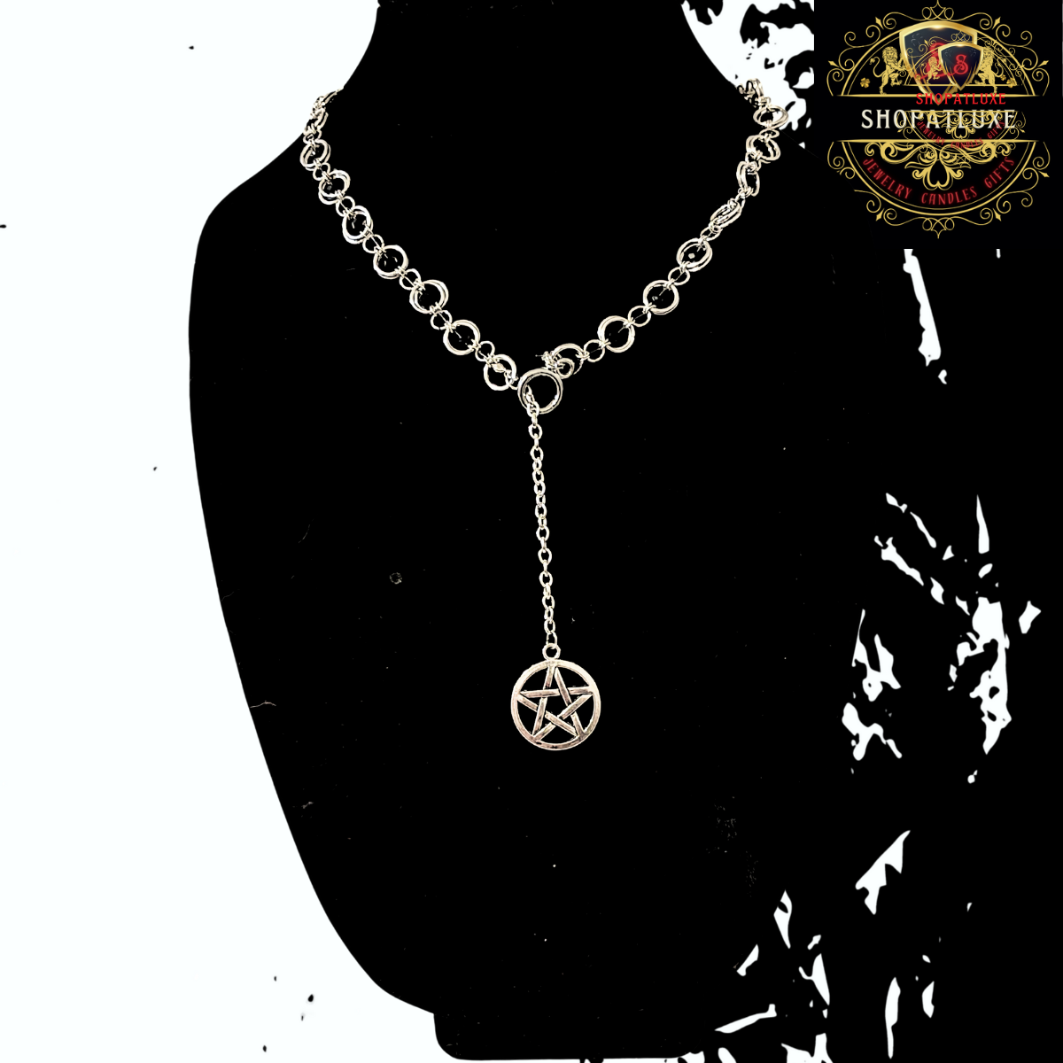 Sterling Silver Pentacle Lariat Chainmail Necklace