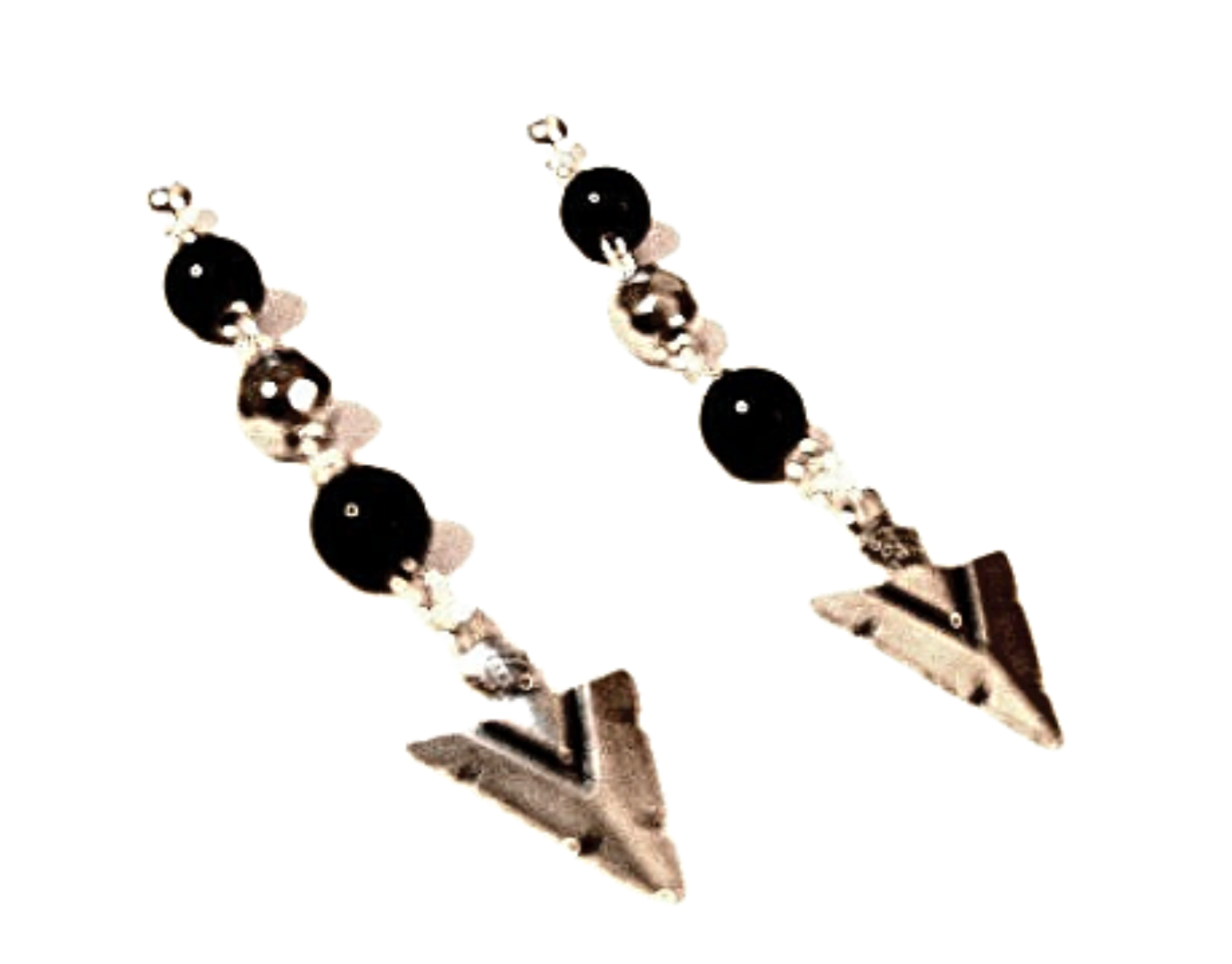 Onyx Beaded Silver Arrowhead Earrings