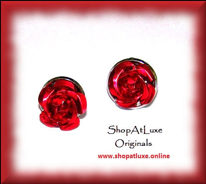 Razzle Dazzle 3D Red Rose Post Earrings