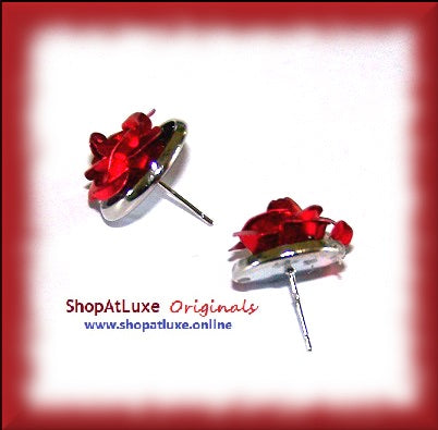 Razzle Dazzle 3D Red Rose Post Earrings