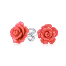 Razzle Dazzle 3D Red Rose Post Earrings