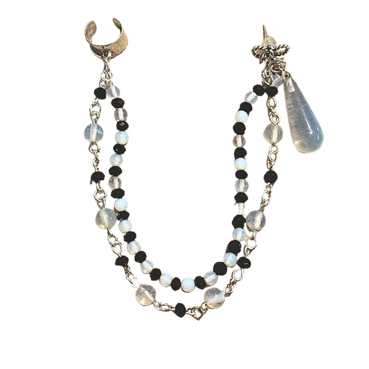 Moonstone And Crystal Beaded Ear Cuff