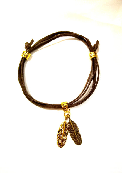 Boho Leather Wrap Bracelet With Feathers