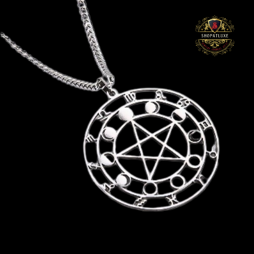 Zodiac And Moon Phases Pentacle Pendant Necklace
