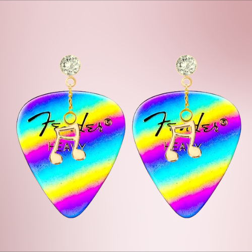 Fender Guitar Pick Earrings With Music Charms