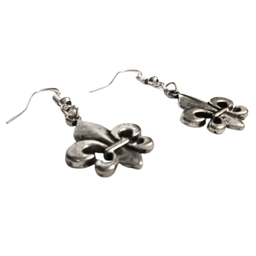 Fleur De Lis Antique Silver Earrings