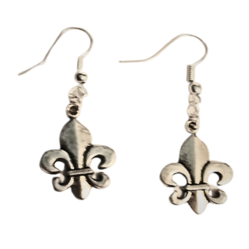 Fleur De Lis Antique Silver Earrings