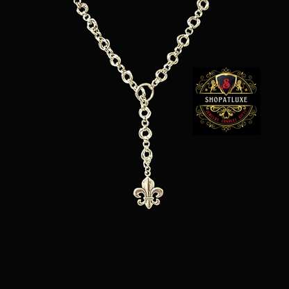 Sterling Silver Fleur De Lis Lariat Chainmail Necklace