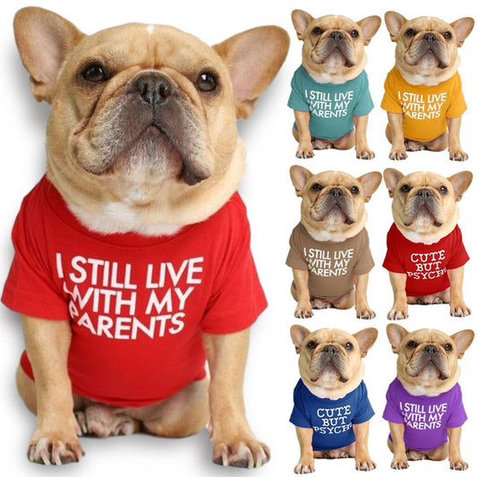 New Soft Breathable Letters Printed Summer Dog T-shirt Pure Cotton Pet Fashion Clothes for French Bulldog Pet Costume Clothings