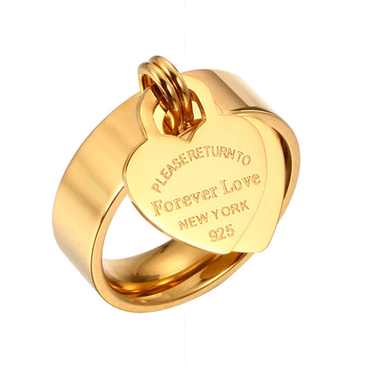 Rose Gold Plating Girl Women Ring Stainless Steel Charm Finger Rings Sweet Heart Trendy Female Ring Jewelry Gift Multi-size