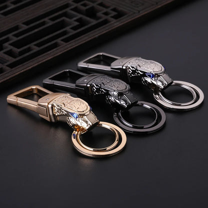 Honest Luxury Men Women Car Keychain Leapard Dragon Genuine Leather Rope Key Ring for Male Jewelry Creativity Gift Wholesale