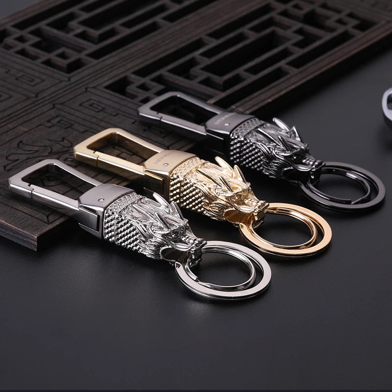 Honest Luxury Men Women Car Keychain Leapard Dragon Genuine Leather Rope Key Ring for Male Jewelry Creativity Gift Wholesale