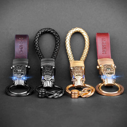 Honest Luxury Men Women Car Keychain Leapard Dragon Genuine Leather Rope Key Ring for Male Jewelry Creativity Gift Wholesale