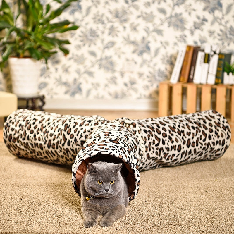 Pet Play Tunnel Pet Cat Tunnel Leopard Print Crinkly 3 Ways Fun Tunnel Ball Kitten Play Toy Collapsible Rabbit Toys Cat Products
