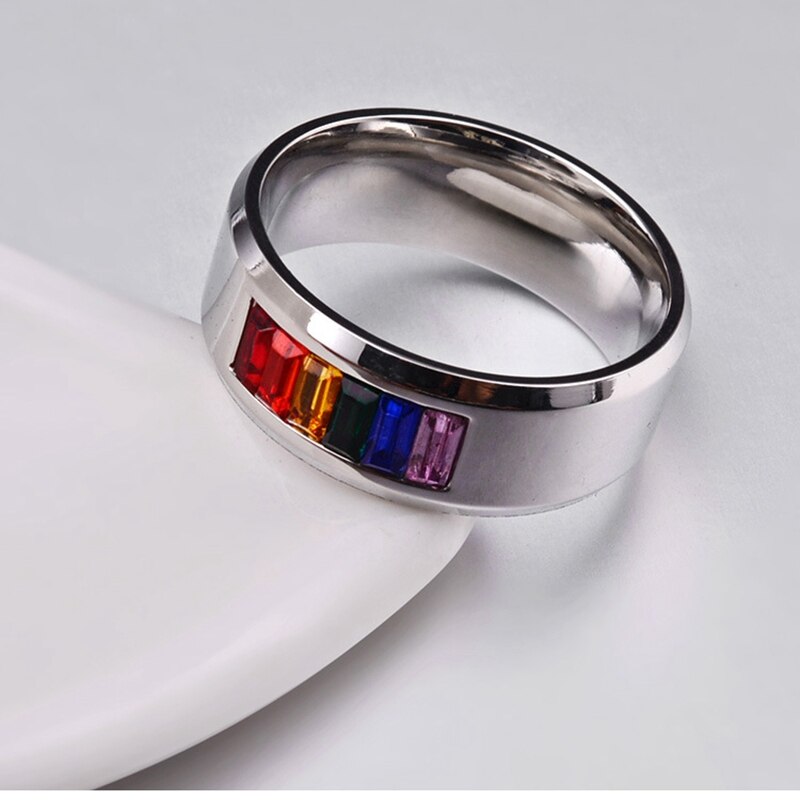 Rainbow Ring Lesbian Gay Pride Ring Stainless Steel Women Men Promise Jewelry Gifts Fashion Jewelry Anillo de la joyeria