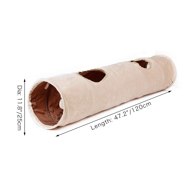 PAWZRoad Cat Tunnel 120cm Long Suede Comfortable Fabrics Adjustable Shape 2 Holes Collapsible With Ball  Puppy Rabbit Pet Toys