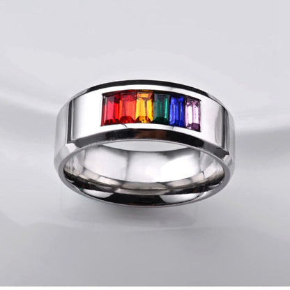 Rainbow Ring Lesbian Gay Pride Ring Stainless Steel Women Men Promise Jewelry Gifts Fashion Jewelry Anillo de la joyeria