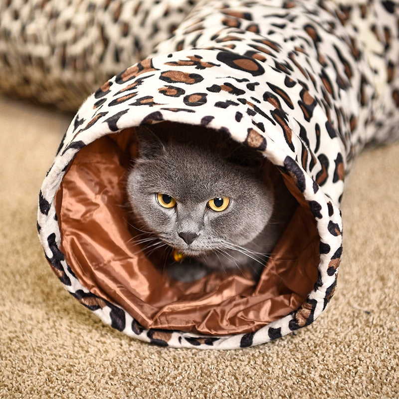 Pet Play Tunnel Pet Cat Tunnel Leopard Print Crinkly 3 Ways Fun Tunnel Ball Kitten Play Toy Collapsible Rabbit Toys Cat Products