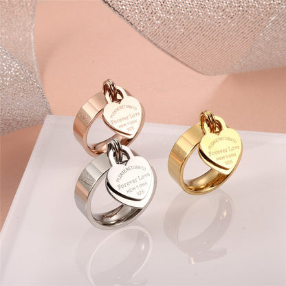 Rose Gold Plating Girl Women Ring Stainless Steel Charm Finger Rings Sweet Heart Trendy Female Ring Jewelry Gift Multi-size