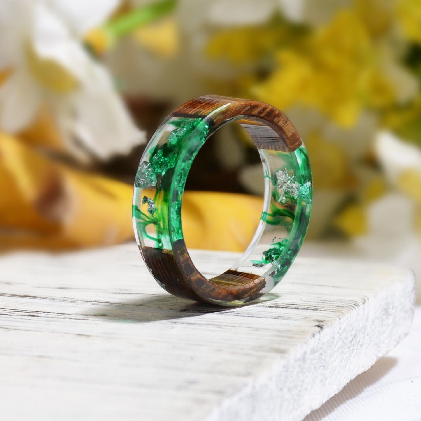 Wood Resin Ring Transparent Epoxy Resin Ring Fashion Handmade Dried Flower Wedding Jewelry Love Ring for Women 2019 New Design