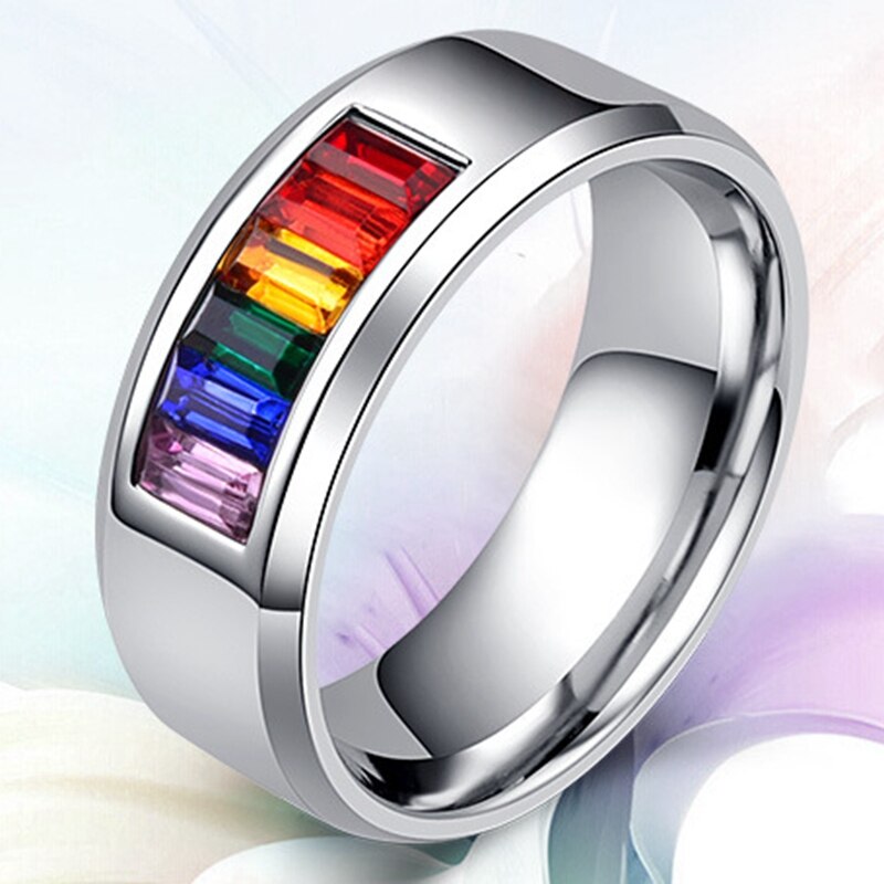 Rainbow Ring Lesbian Gay Pride Ring Stainless Steel Women Men Promise Jewelry Gifts Fashion Jewelry Anillo de la joyeria