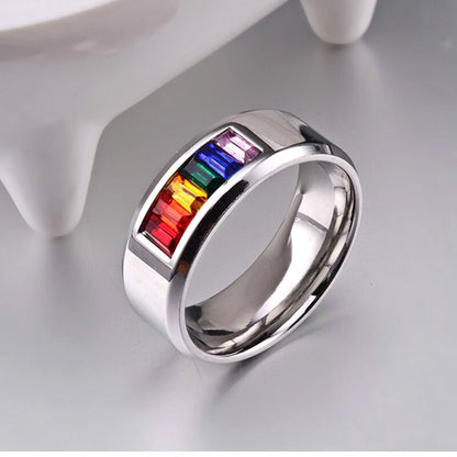 Rainbow Ring Lesbian Gay Pride Ring Stainless Steel Women Men Promise Jewelry Gifts Fashion Jewelry Anillo de la joyeria