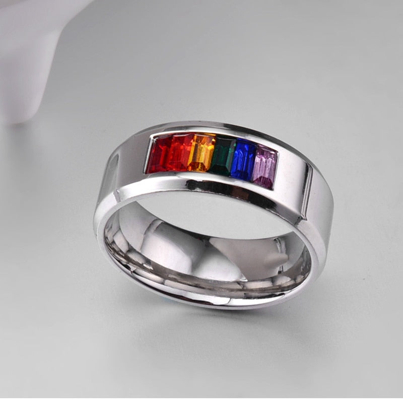 Rainbow Ring Lesbian Gay Pride Ring Stainless Steel Women Men Promise Jewelry Gifts Fashion Jewelry Anillo de la joyeria