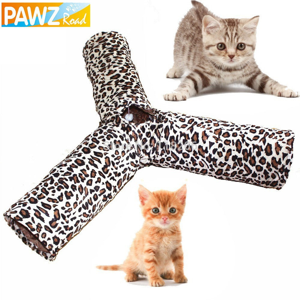Pet Play Tunnel Pet Cat Tunnel Leopard Print Crinkly 3 Ways Fun Tunnel Ball Kitten Play Toy Collapsible Rabbit Toys Cat Products