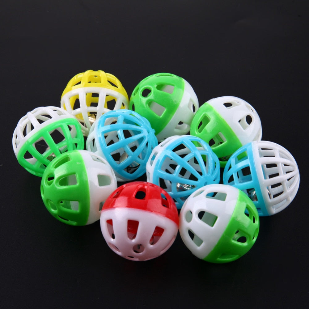 Plastic Cat Kitten Pet Play Balls With Jingle Bell Pounce Rattle Toy Plush Cat Toy Set Cat Toys Interactive Mimi Pet Supply