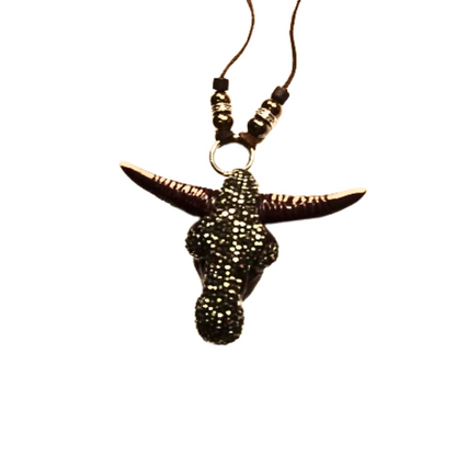 Happy Longhorn Western Style Leather Necklace