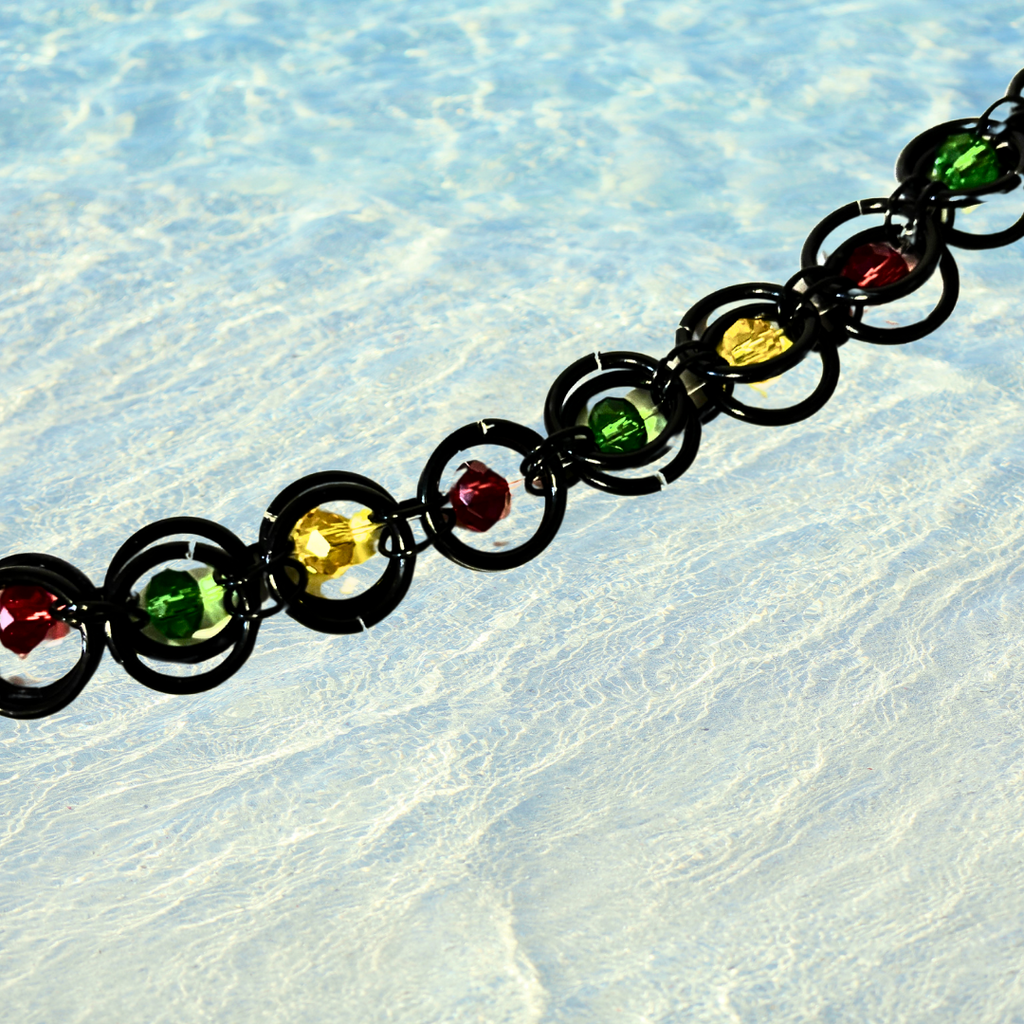 Jamaica Mon! Crystal Rasta Chainmail Necklace
