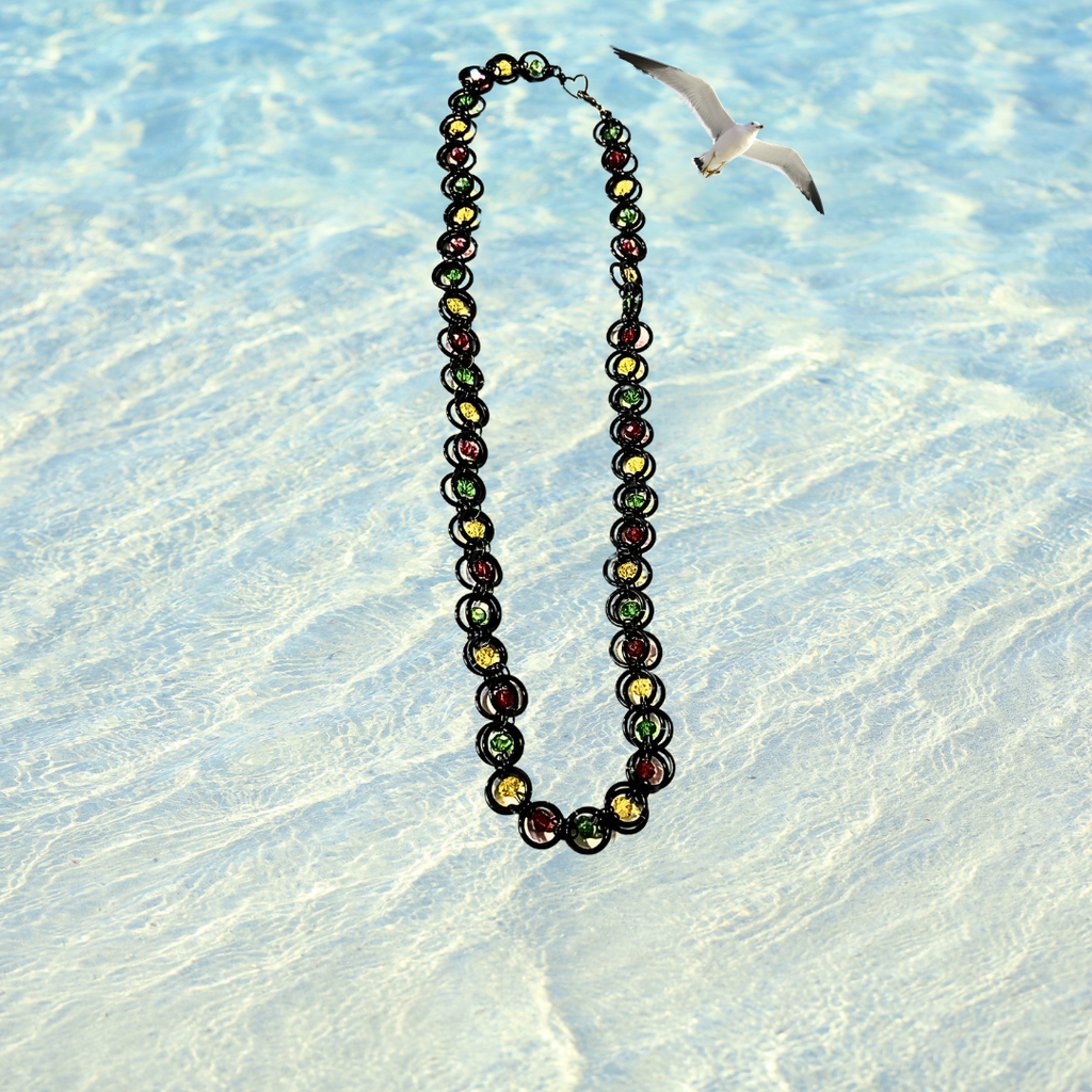 Jamaica Mon! Crystal Rasta Chainmail Necklace