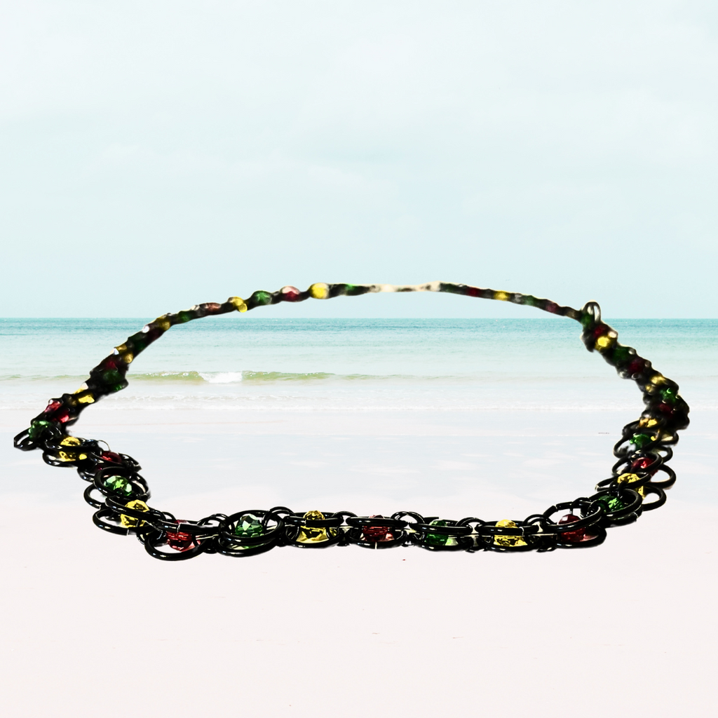 Jamaica Mon! Crystal Rasta Chainmail Necklace