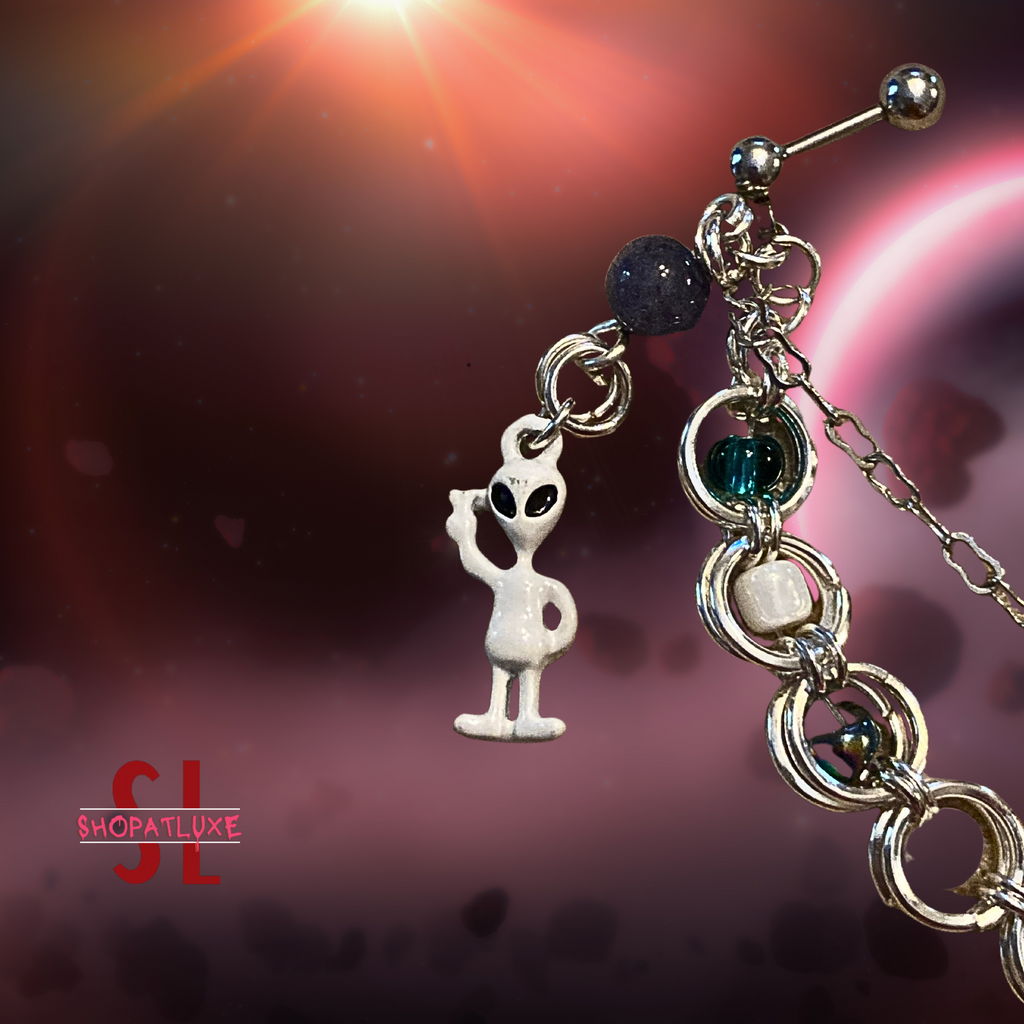 Tiny Alien Helix Barbell And Chainmail Ear Cuff Earring