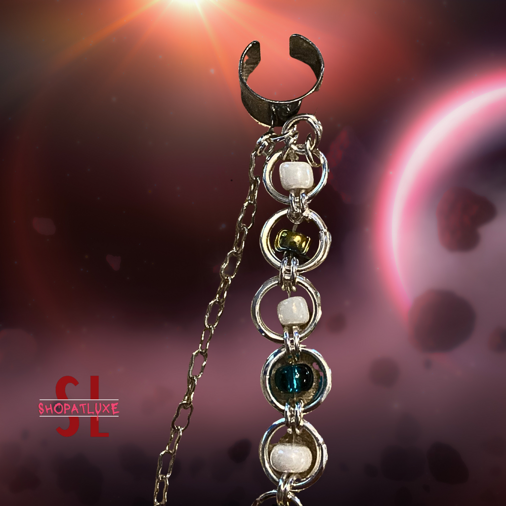 Tiny Alien Helix Barbell And Chainmail Ear Cuff Earring