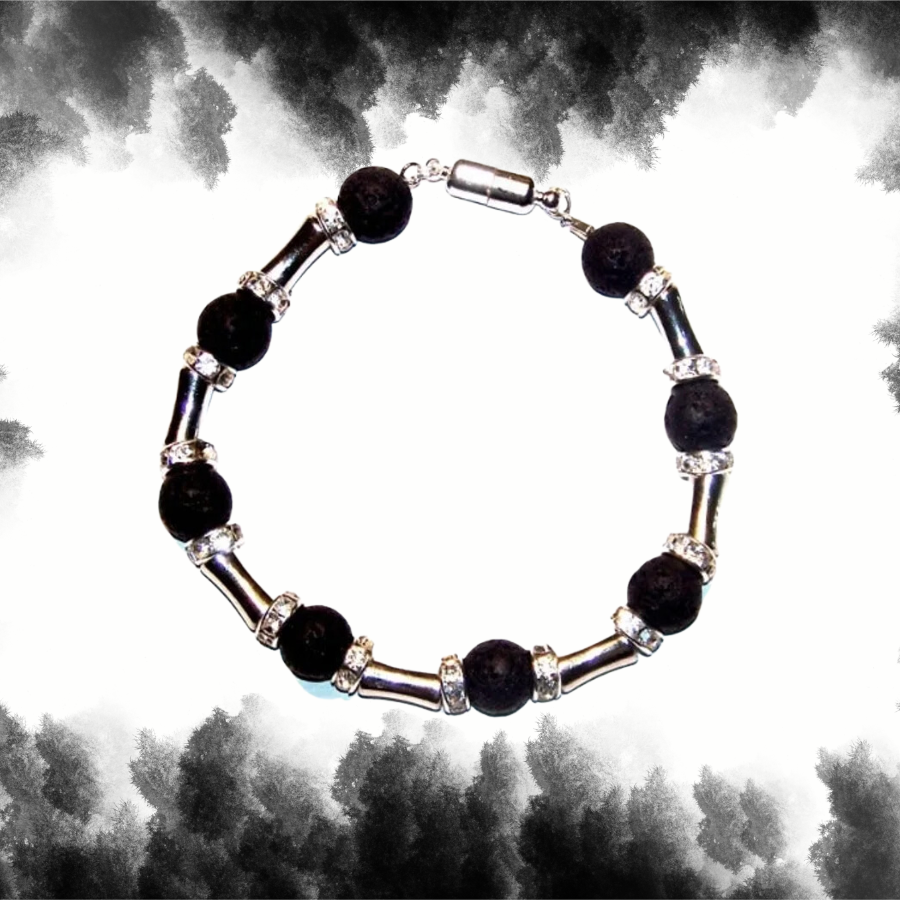 Mens Lava Rocks Steel Bracelet