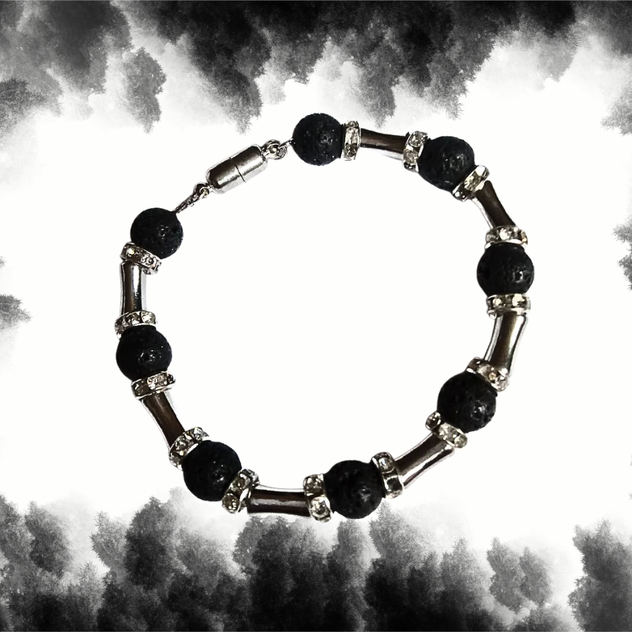 Mens Lava Rocks Steel Bracelet