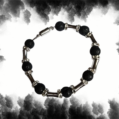 Mens Lava Rocks Steel Bracelet