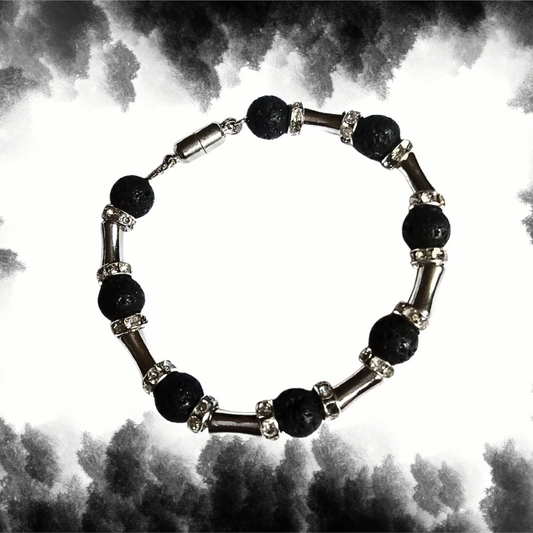 Mens Lava Rocks Steel Bracelet