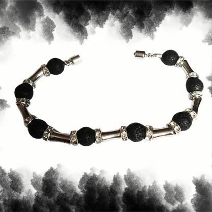 Mens Lava Rocks Steel Bracelet