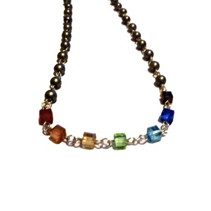 Minimalist Bead & Cube Rainbow Necklace