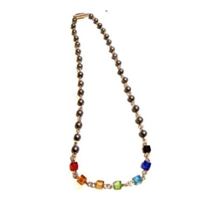 Minimalist Bead & Cube Rainbow Necklace