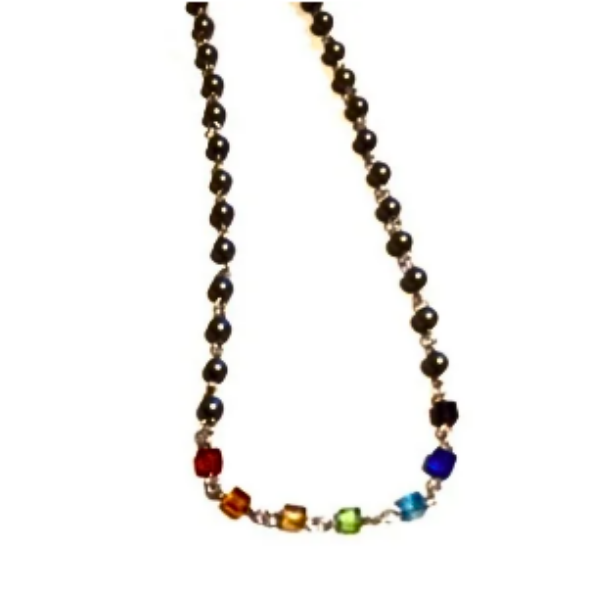 Minimalist Bead & Cube Rainbow Necklace