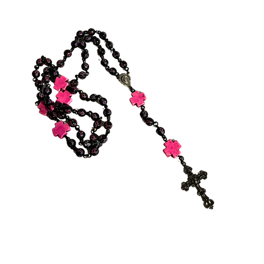 Pink And Black Holy Rosary For Youth