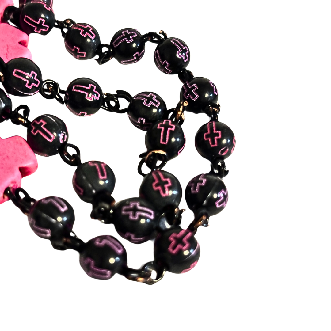 Pink And Black Holy Rosary For Youth