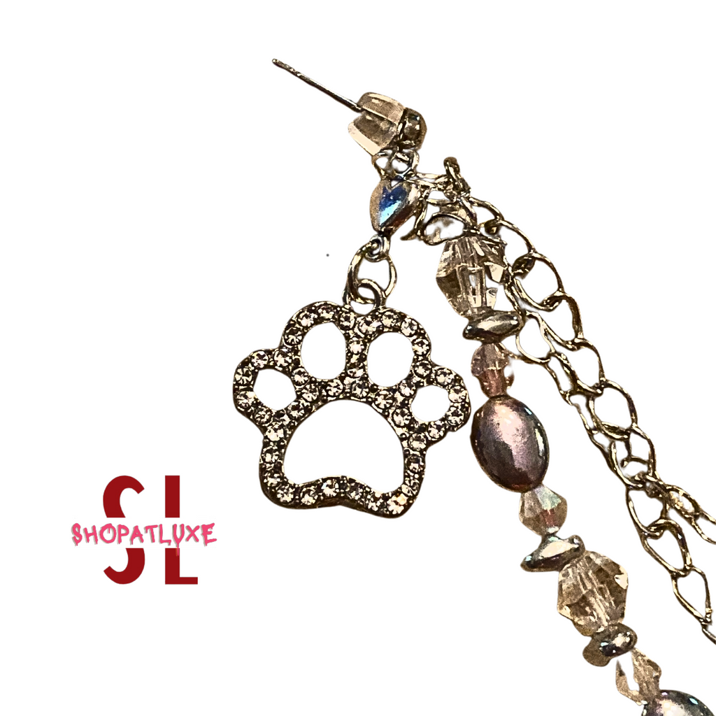 Pave Pawprint Beaded Ear Cuff And Chain