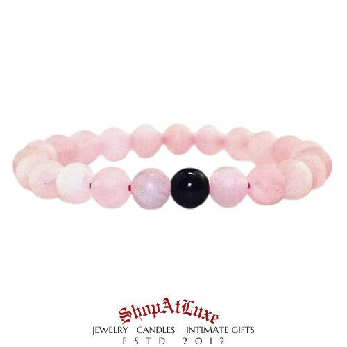 Pink Quartz And Black Lava Gemstone Bracelet