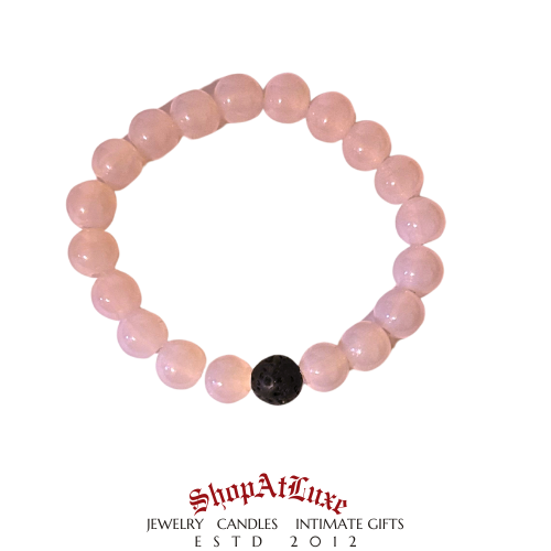 Pink Quartz And Black Lava Gemstone Bracelet