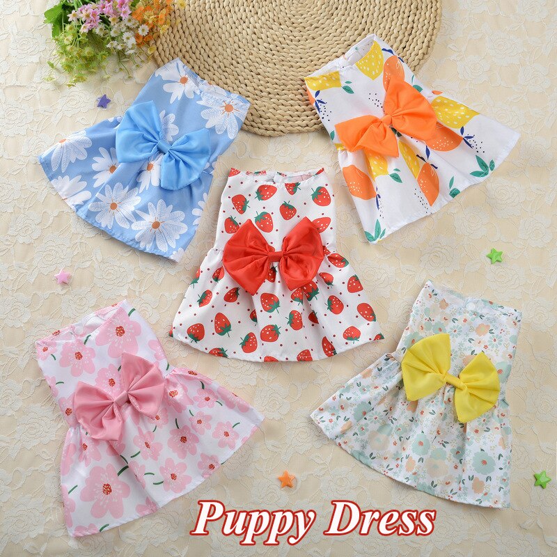 Plaid Print Big Bow Skirt Summer Dog Beach Princess Dress Pet Clothes for Small Medium Dogs Dog Clothes Holiday Dress Up